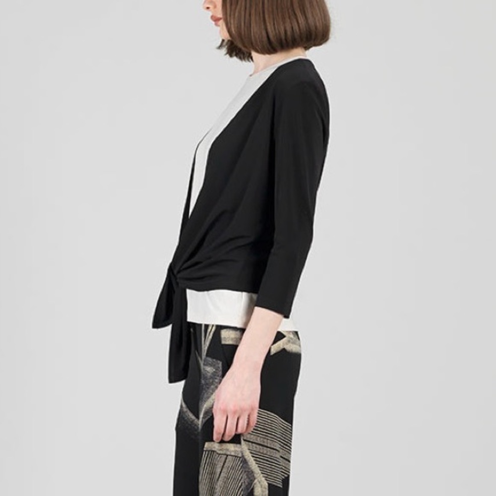 New Clara Sun Woo Modern Tie Front Cardigan Solid Black Size XS - Picture 3 of 16